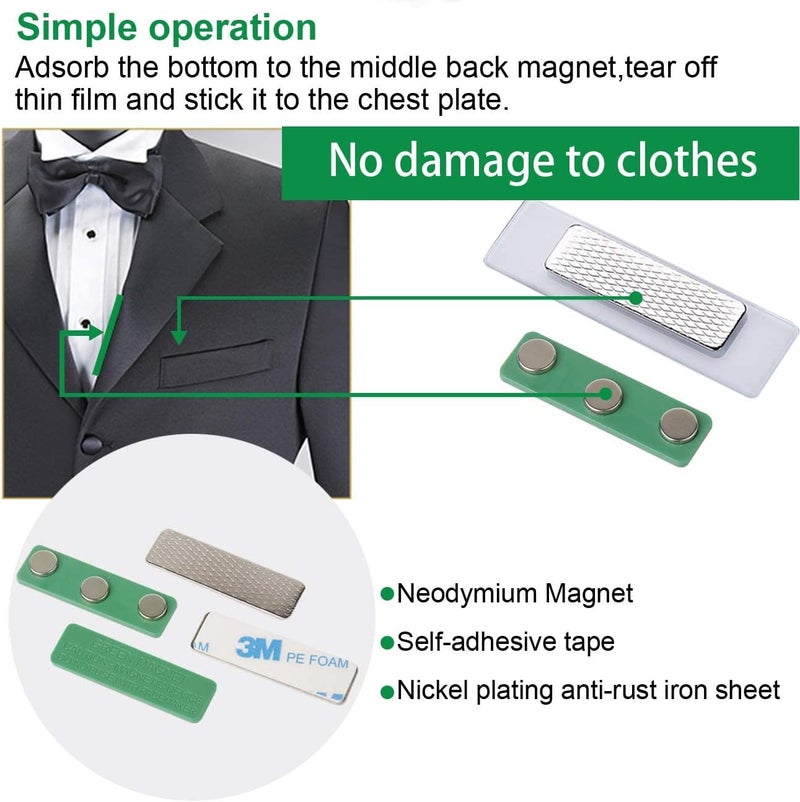 KASTWAVE Magnetic Name Tag, Magnetic Badge Holder For Clothes, Metal Magnetic Tags With 3 Neodymium Magnets, Pass Holder With Adhesive Tape - For Jacket, Lapel Or Shirt (20 Pcs, Green) - Image 5