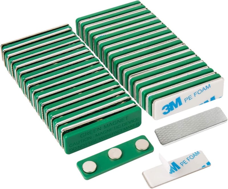 KASTWAVE Magnetic Name Tag, Magnetic Badge Holder For Clothes, Metal Magnetic Tags With 3 Neodymium Magnets, Pass Holder With Adhesive Tape - For Jacket, Lapel Or Shirt (20 Pcs, Green) - Image 1