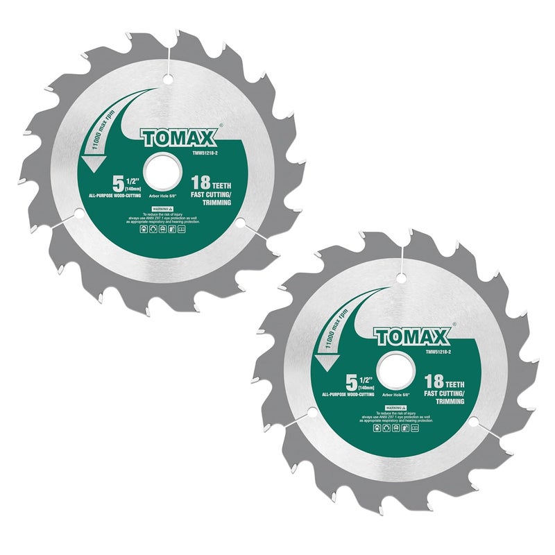 TOMAX 2 Pack 5-1/2 Inch 18 Tooth ATB Fast Cutting and Trimming Saw Blade, Cordless Trim Saw Blade with 5/8-Inch Arbor (1/2-Inch and 10-mm Reducer Bushings Include) - Image 1