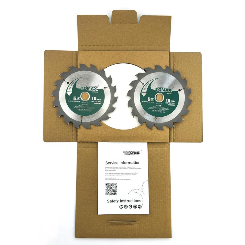 TOMAX 2 Pack 5-1/2 Inch 18 Tooth ATB Fast Cutting and Trimming Saw Blade, Cordless Trim Saw Blade with 5/8-Inch Arbor (1/2-Inch and 10-mm Reducer Bushings Include) - Image 4