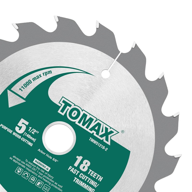 TOMAX 2 Pack 5-1/2 Inch 18 Tooth ATB Fast Cutting and Trimming Saw Blade, Cordless Trim Saw Blade with 5/8-Inch Arbor (1/2-Inch and 10-mm Reducer Bushings Include) - Image 3