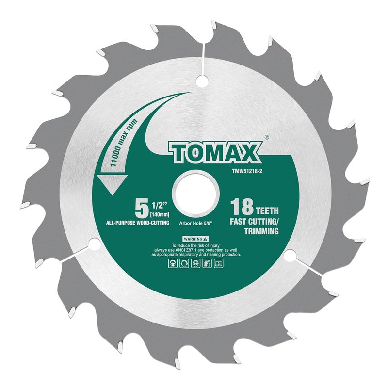 TOMAX 2 Pack 5-1/2 Inch 18 Tooth ATB Fast Cutting and Trimming Saw Blade, Cordless Trim Saw Blade with 5/8-Inch Arbor (1/2-Inch and 10-mm Reducer Bushings Include) - Image 2