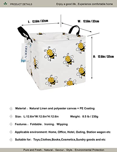 ONOEV Square Folding Laundry Basket, Canvas Basket,Nersury Hamper,Suitable for Children,Office,Bedroom,Clothes,Toys Storage（Bee - Image 2