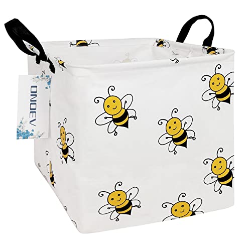 ONOEV Square Folding Laundry Basket, Canvas Basket,Nersury Hamper,Suitable for Children,Office,Bedroom,Clothes,Toys Storage（Bee - Image 1
