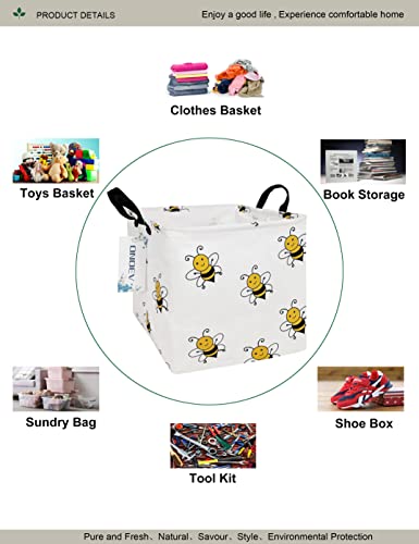 ONOEV Square Folding Laundry Basket, Canvas Basket,Nersury Hamper,Suitable for Children,Office,Bedroom,Clothes,Toys Storage（Bee - Image 3