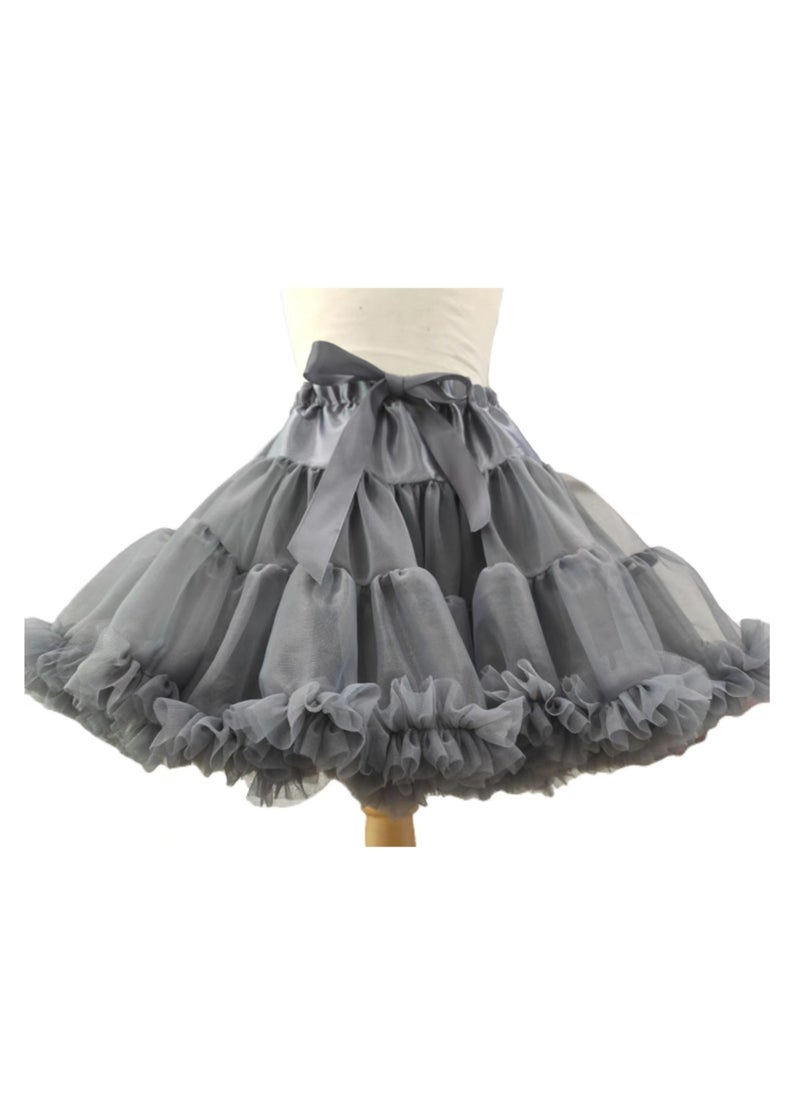 Generic Children's Fluffy Skirt Half Skirt Princess Skirt Dark Grey 
