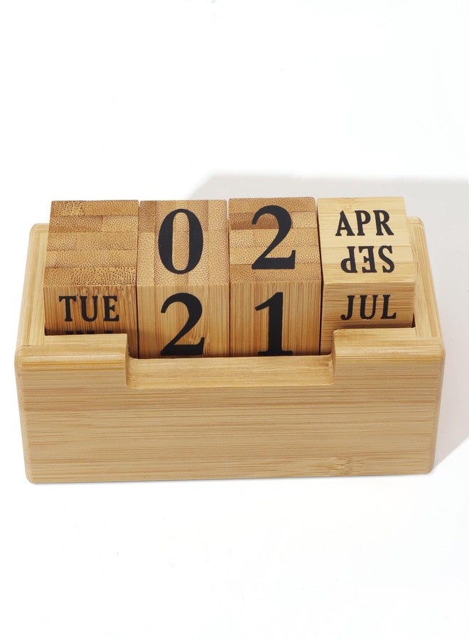 Realand Wooden Perpetual Block Calendar for Desk, Wood Desktop Month Date and Day of the Week Display Blocks, for Rustic Farmhouse Office Decor Cute Desk Accessories - Image 1