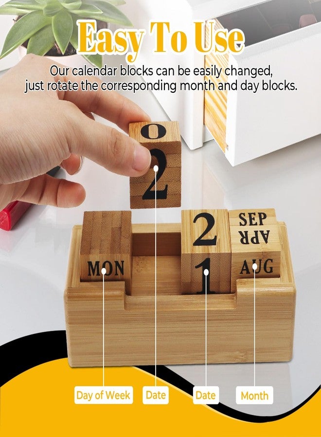 Realand Wooden Perpetual Block Calendar for Desk, Wood Desktop Month Date and Day of the Week Display Blocks, for Rustic Farmhouse Office Decor Cute Desk Accessories - Image 4