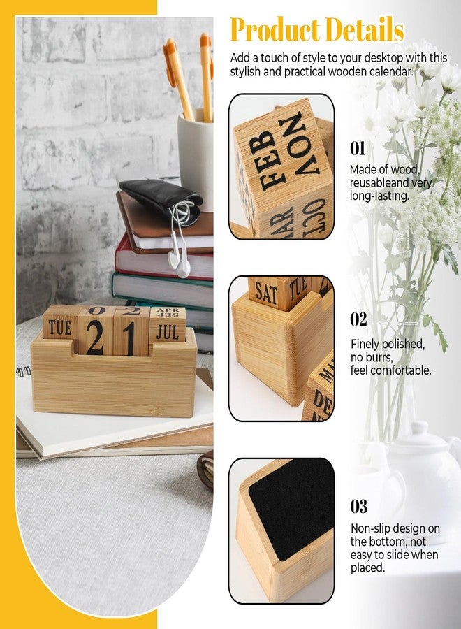 Realand Wooden Perpetual Block Calendar for Desk, Wood Desktop Month Date and Day of the Week Display Blocks, for Rustic Farmhouse Office Decor Cute Desk Accessories - Image 3