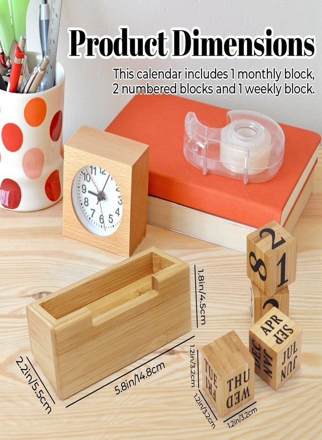 Realand Wooden Perpetual Block Calendar for Desk, Wood Desktop Month Date and Day of the Week Display Blocks, for Rustic Farmhouse Office Decor Cute Desk Accessories - Image 2