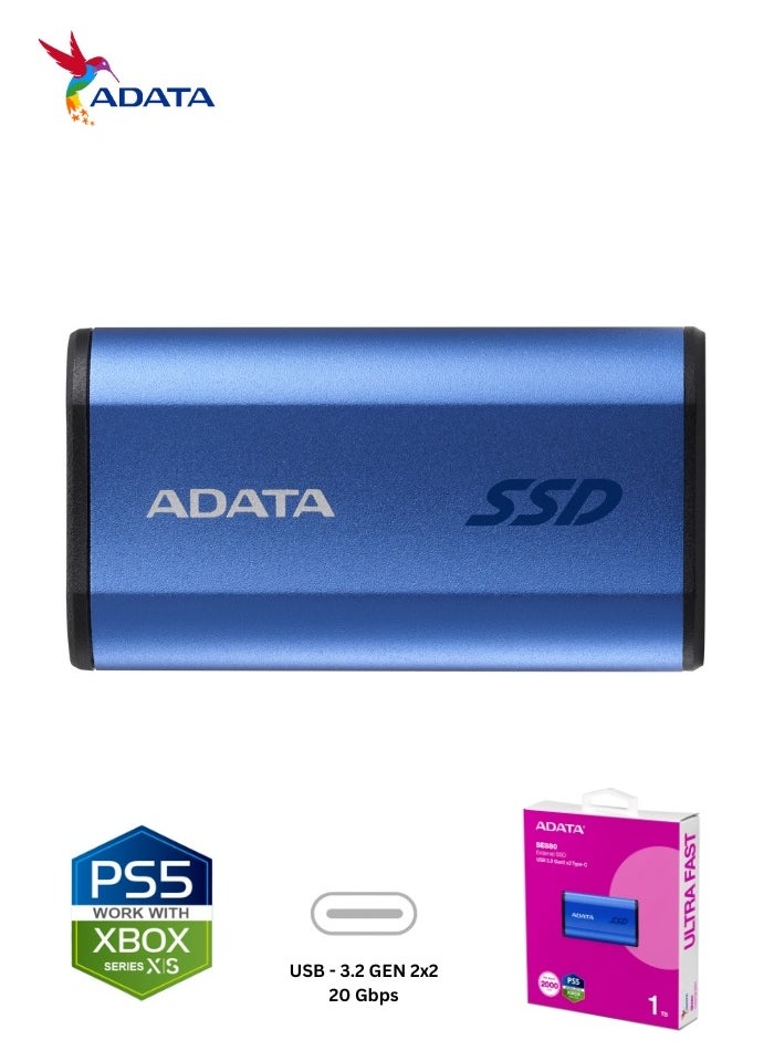 ADATA - SE880 1TB External SSD | Portable Ultra Fast Solid State Drive Compatible with PS5 XBOX | Blue - Image 1