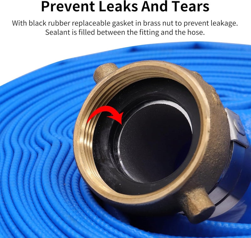 Geowaky 2" x 50ft PVC Lay Flat Water Pump Discharge Hose with NPT Pin Lug and Nipple Fittings, Heavy Duty Reinforced Pool Backwash Hose Assembly - Image 4
