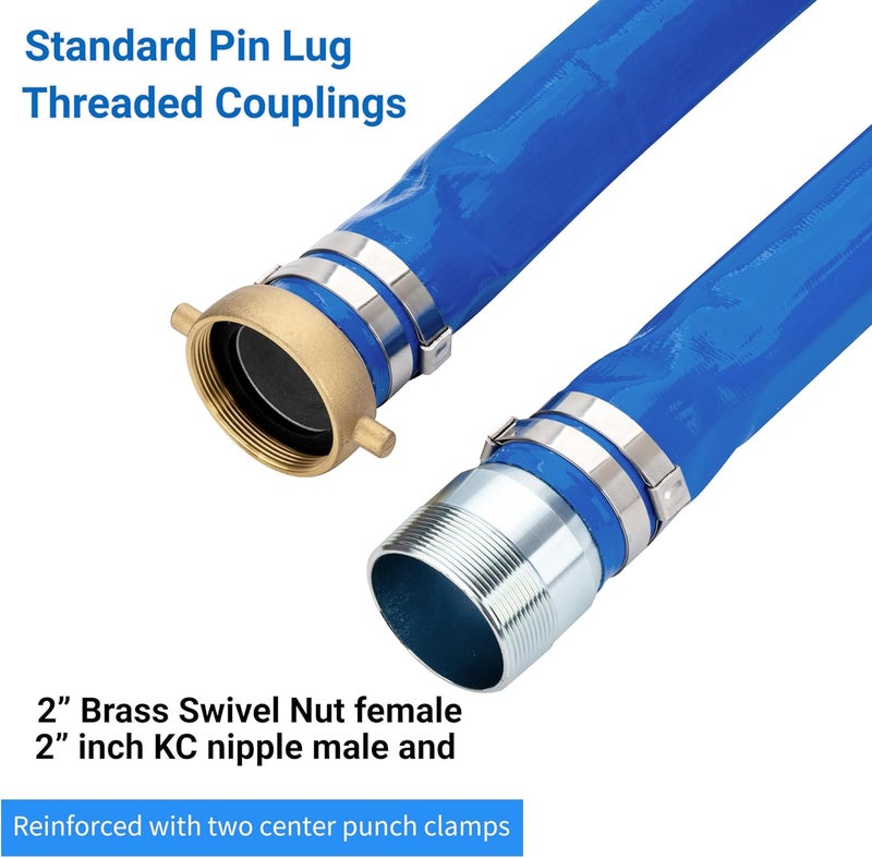 Geowaky 2" x 50ft PVC Lay Flat Water Pump Discharge Hose with NPT Pin Lug and Nipple Fittings, Heavy Duty Reinforced Pool Backwash Hose Assembly - Image 3