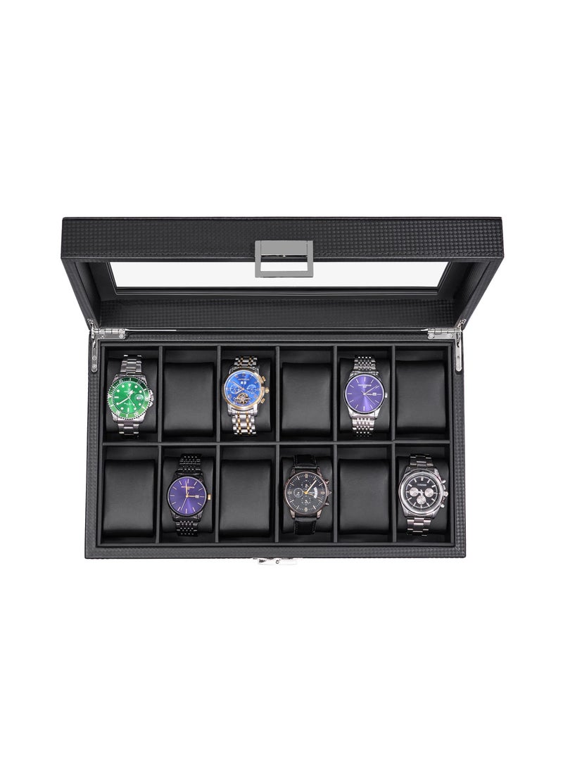 بي دبليو اس جاي صندوق ساعة منظم 12 حافظة ساعة للرجال حافظة عرض فاخرة للساعة - Image 1