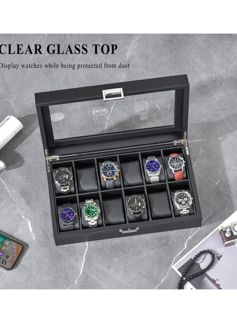 بي دبليو اس جاي صندوق ساعة منظم 12 حافظة ساعة للرجال حافظة عرض فاخرة للساعة - Image 2
