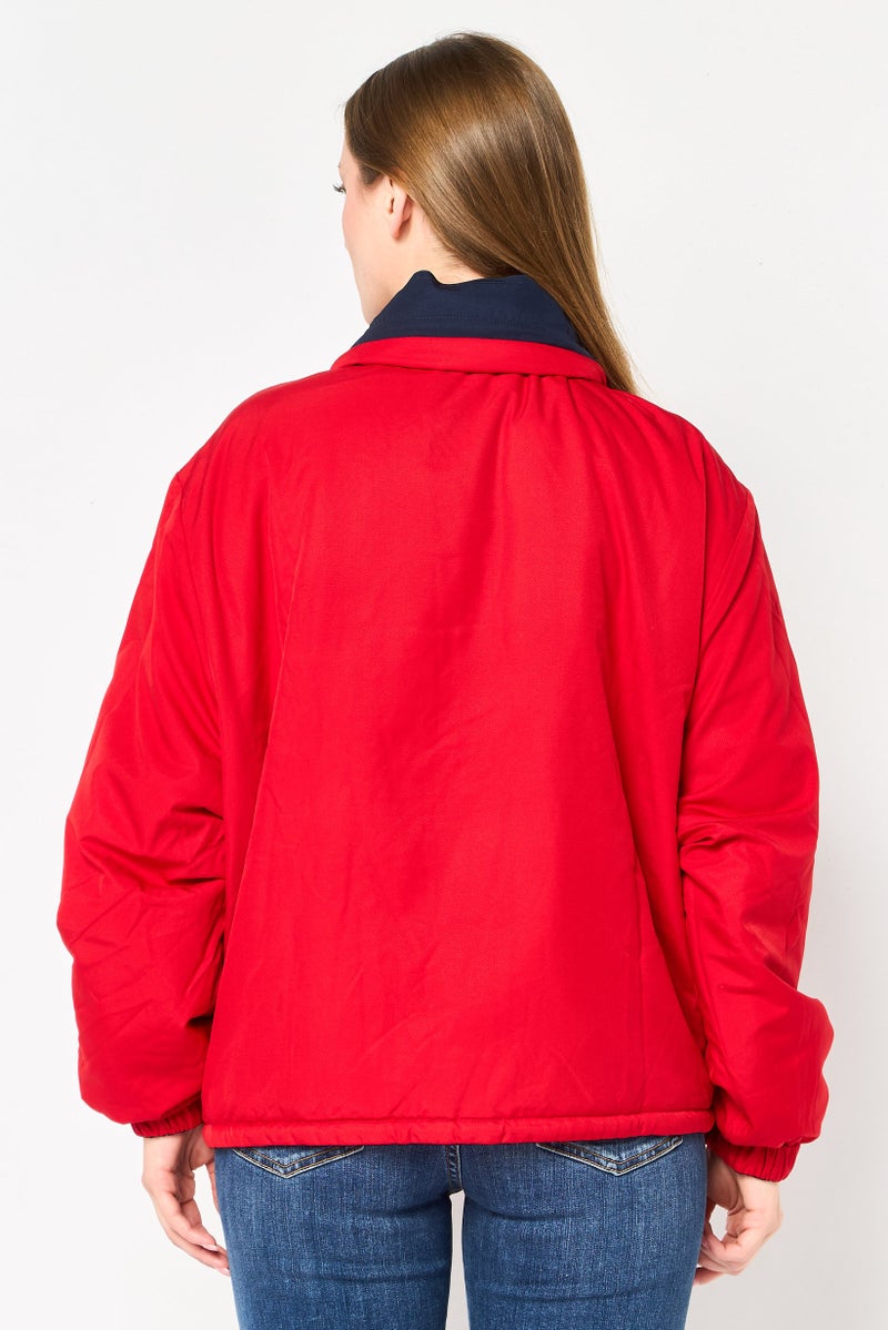 LACOSTE Women Brand Logo Long Sleeve Puffer Jacket, Navy - Image 4