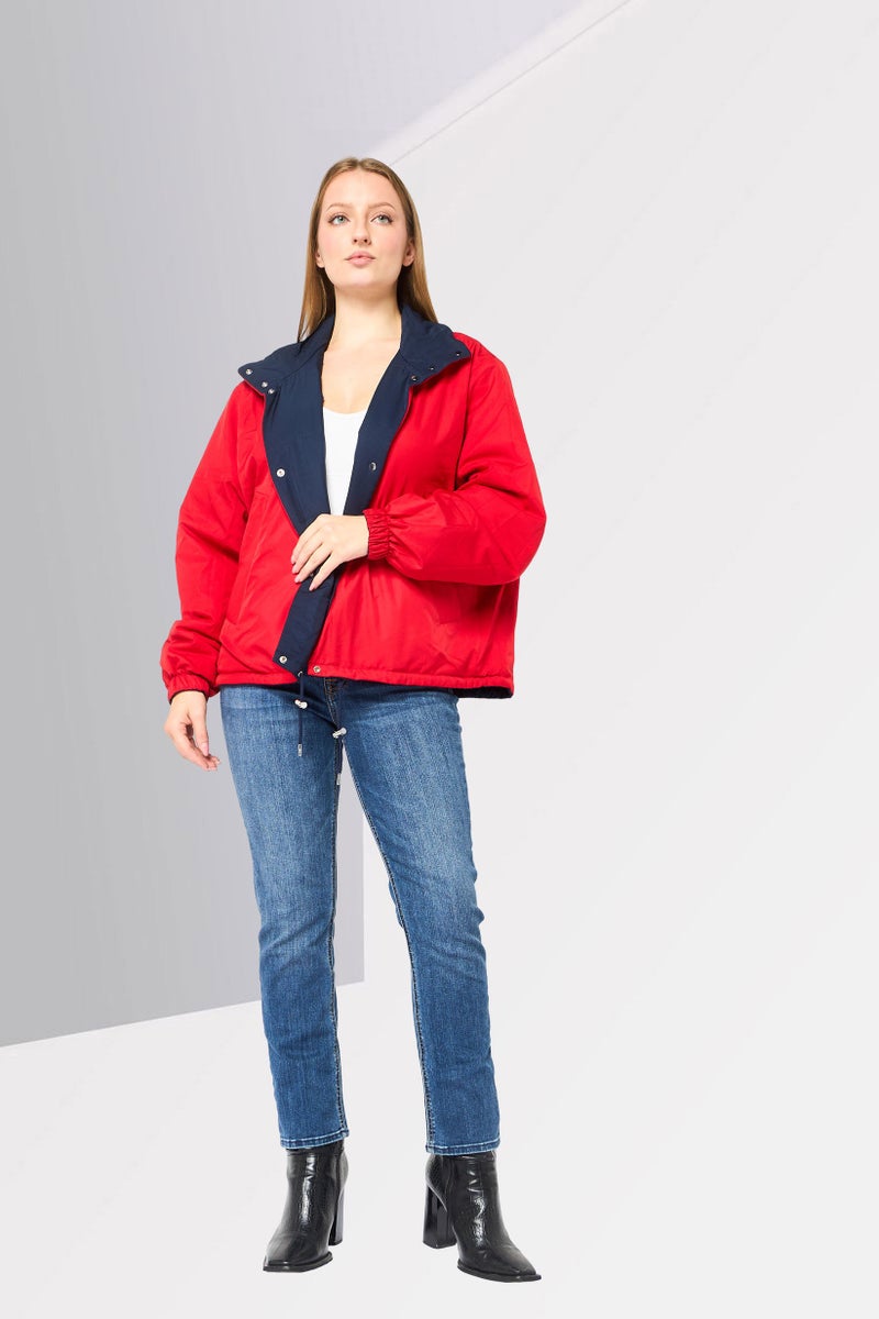 LACOSTE Women Brand Logo Long Sleeve Puffer Jacket, Navy - Image 2