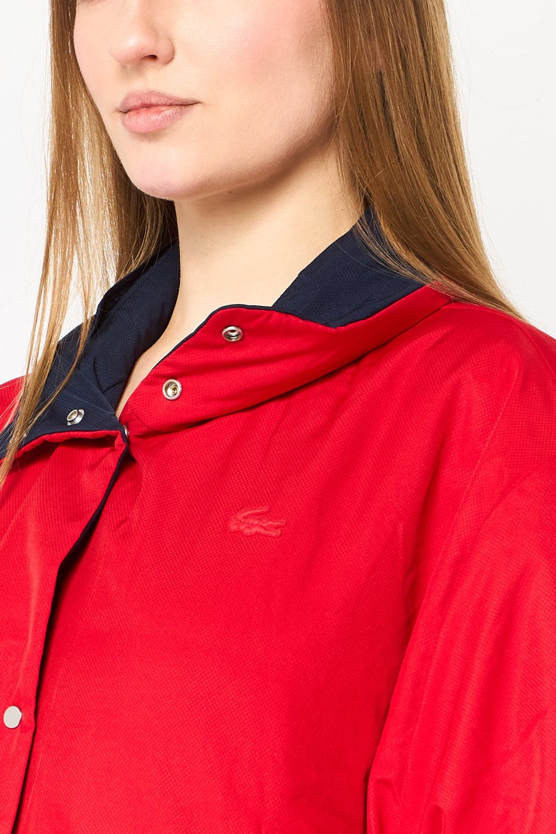 LACOSTE Women Brand Logo Long Sleeve Puffer Jacket, Navy - Image 3