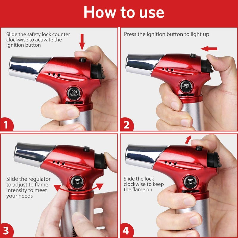 Kollea Creme Brulee Torch, Refillable Butane Torch Lighter, Kitchen Torch Food Torch with Safety Lock & Adjustable Flame for Baking, Crafts, BBQ (Gas Not Included) - Image 3
