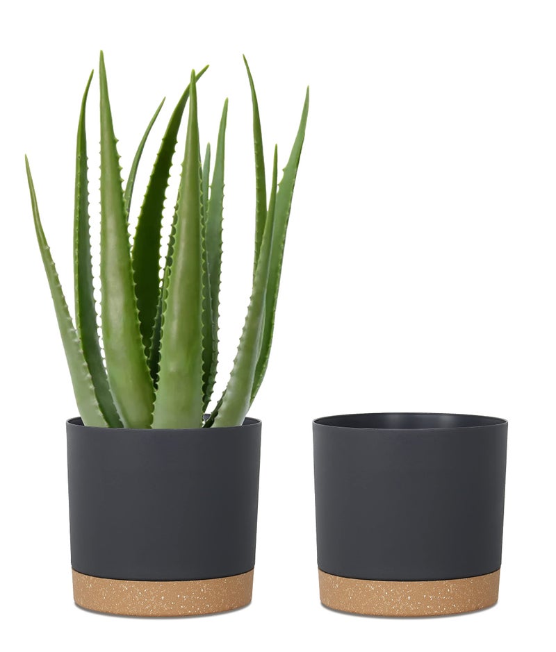kubvici Plant Pots for Indoor Plants 2 Pack 10 Inch Plant Pot Plastic Flower Pots Planters with Drainage Saucer for Indoor Outdoor Garden Home 10 Black