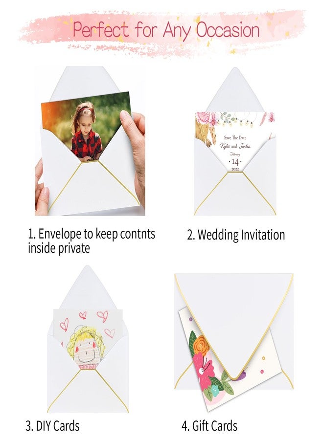 AZAZA V-Flap Envelopes 50 Pack - A4 Size, Gold Border, White - Perfect for Invitations, Wedding, Baby Shower & All Occasions - Image 3