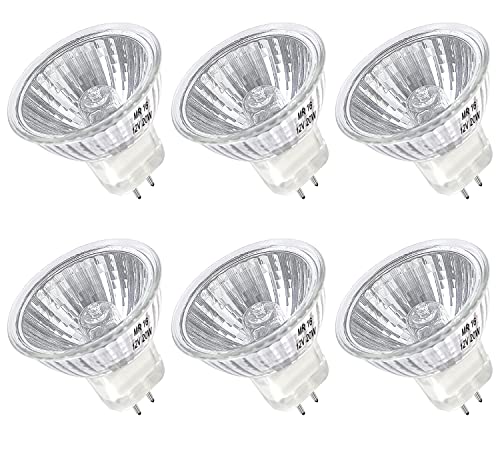 Lacnooe MR16 Halogen Bulb 20W Dimmable 12V GU5.3 Bi Pin Base Spotlight with Long Lifespan, 2700K Warm White MR16 Bulbs with Clear Glass Cover for Landscape, Track Lights, Fiber Optics, Desk Lamps, 6 Pack - Image 1