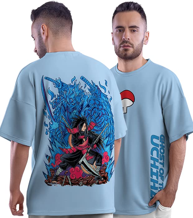 crazymonk Unisex Cotton Anime Oversized T-Shirt - Sky Blue,S - Image 1