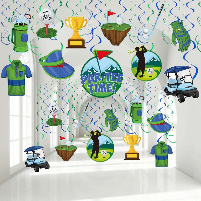 Clabby 41 Pcs Golf Party Decorations Swirls Birthday Retirement Sports Theme Party Supplies Golf Cutouts Foil Hanging Swirls Ceiling Decor for Kids Boys Men Baby Shower ParTee Time Birthday