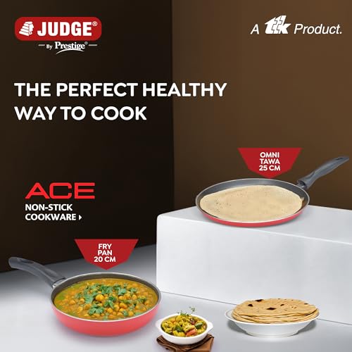 Judge by Prestige Ace Aluminium Non-Stick Cookware- Fry Pan Dia 20 cm- 1 Unit, Omni Tawa Dia 25 cm - 1 Unit - Image 2