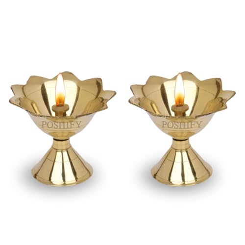POSHIFY Devdas Brass Diya (Pack of 2) - Handcrafted Traditional Indian Oil Lamp for Puja, Home Decor, and Festival Celebrations - Image 1
