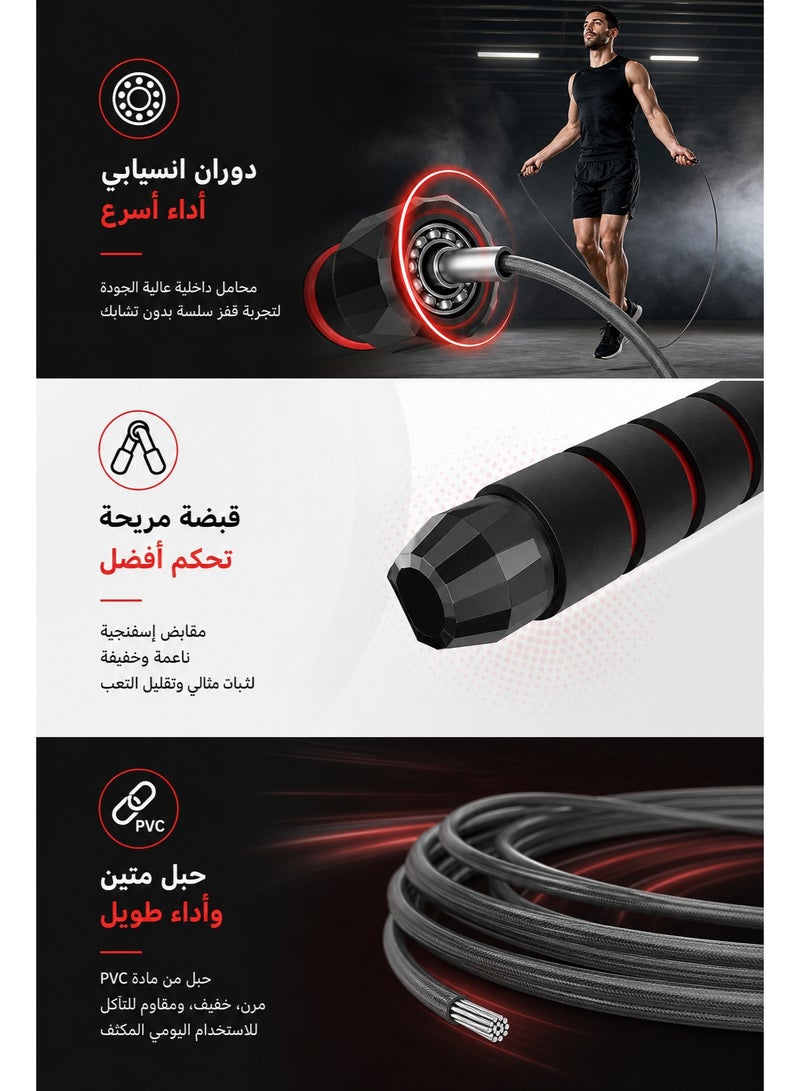Jump Rope with High-Speed Ball Bearings – Adjustable PVC Skipping Rope with Anti-Slip Foam Handle for Men Women Kids – Jumping Rope for Fitness, Weight Loss, Boxing & Ramadan Workout - Image 4
