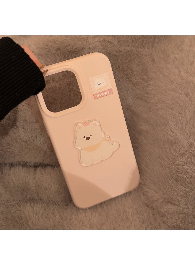 NIBEMINENT Puppy Bib Stickers Protective TPU Case Cover For iPhone 16 Plus, Pea Pink