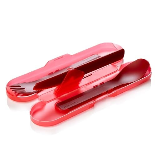 humangear GoBites Trio - Travel & Camping Utensils - Portable & Convertible Dining Ware - Multi-Functional Knife, Fork, Spoon & Toothpick, Red - Image 1