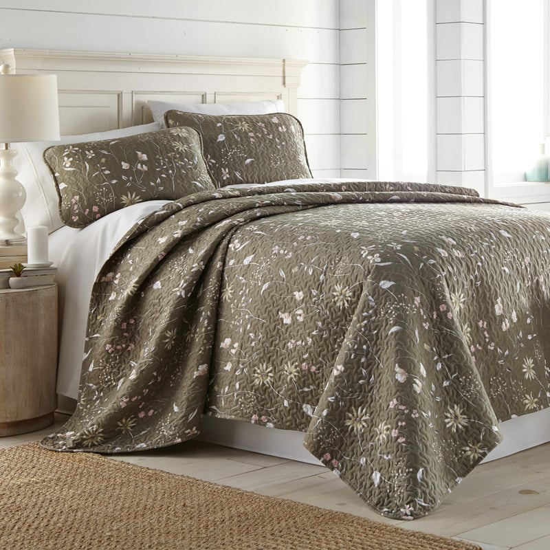 Southshore Fine Living, Inc. Southshore Fine Living Inc Oversized Queen Size Quilt Bedding Set All Season Lightweight Bedspread Boho Coverlet Full Size Floral Bedding 3Piece Set with Two Matching Shams FullQueen Brown 