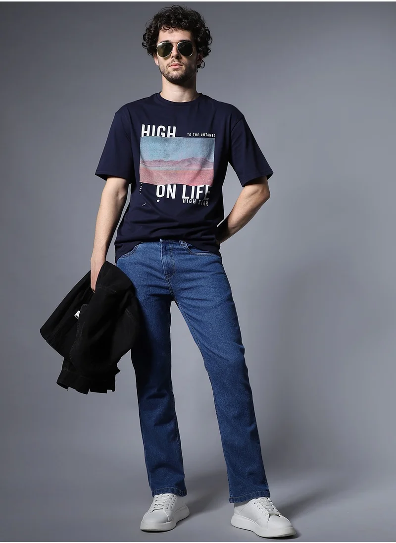 هاي ستار Bootcut Heavy Fade Acid Wash Jeans for Men