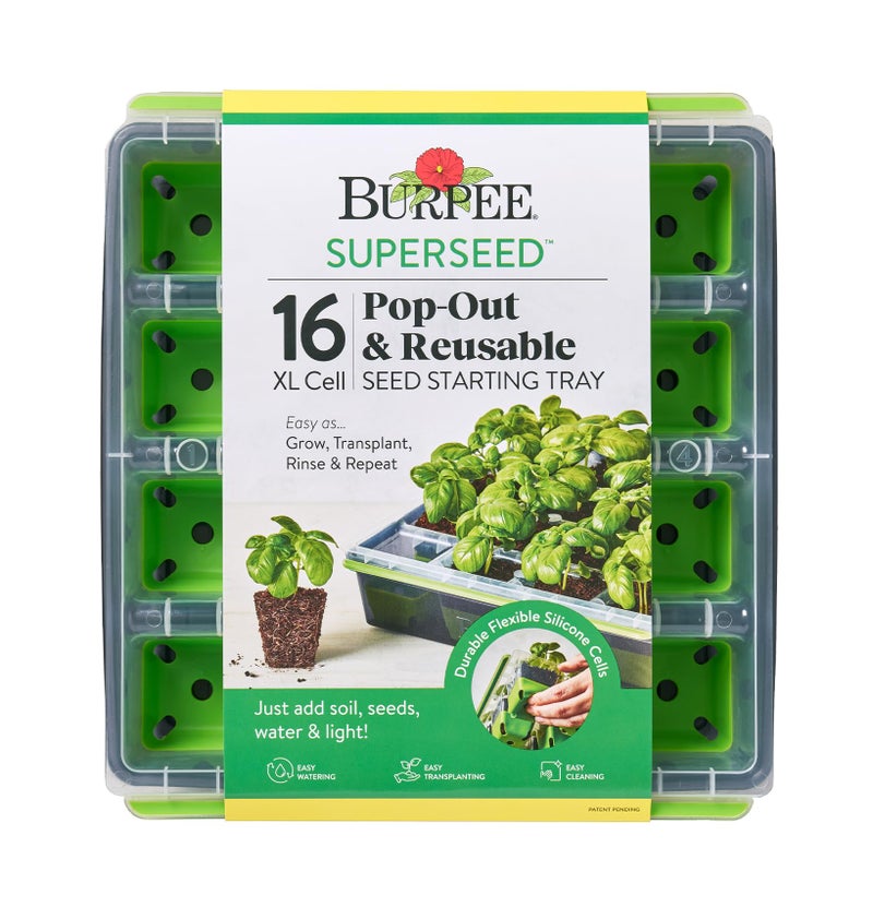 Burpee SuperSeed Seed Starting Tray | 16 XL Cell | Reusable & Dishwasher Safe | for Starting Vegetable Seeds, Flower Seeds & Herb Seeds | Indoor Grow Kit for Deep-Rooted Seedlings, Green - Image 1