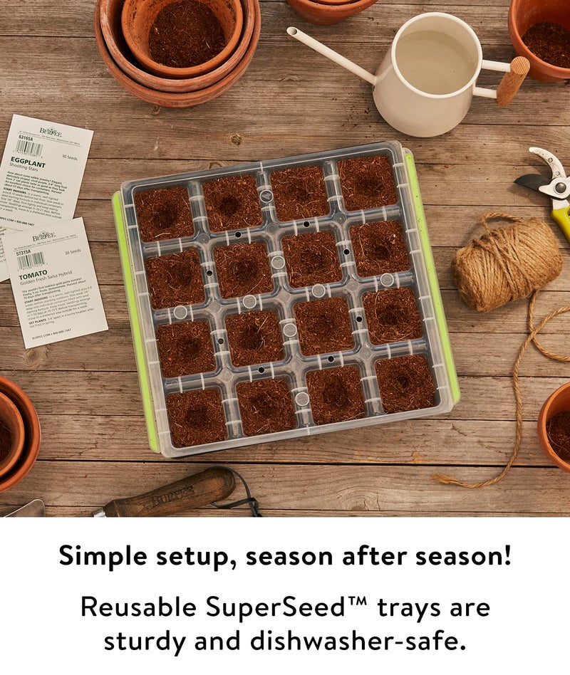 Burpee SuperSeed Seed Starting Tray | 16 XL Cell | Reusable & Dishwasher Safe | for Starting Vegetable Seeds, Flower Seeds & Herb Seeds | Indoor Grow Kit for Deep-Rooted Seedlings, Green - Image 4
