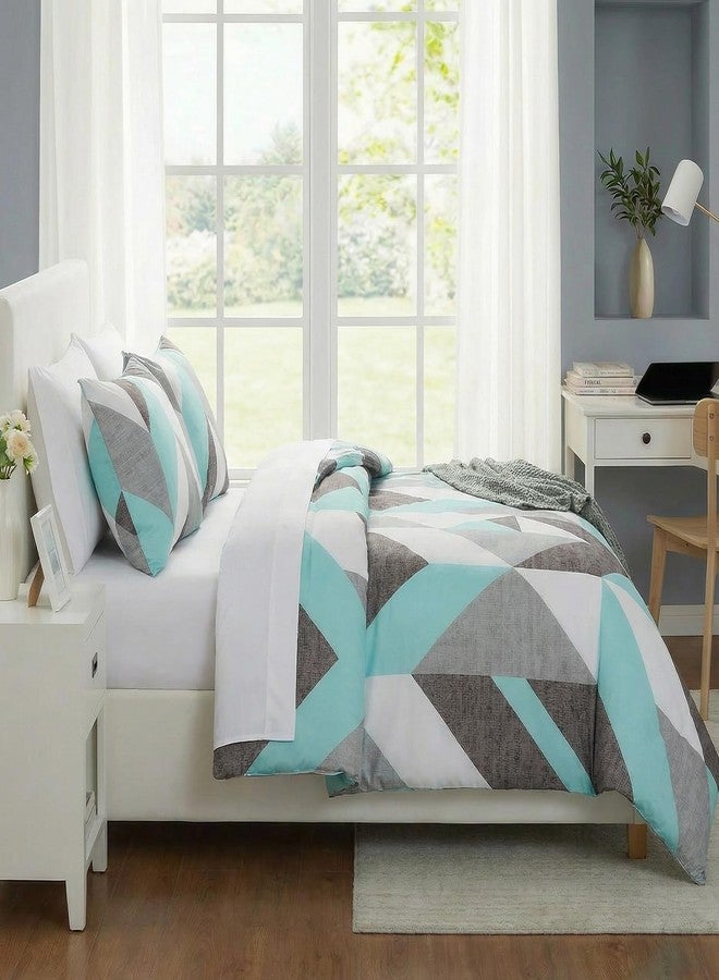 Bedbay طقم لحاف Bedbay بلون أزرق مخضر، مقاس كينج، رمادي وفيروزي، طقم سرير عصري بنمط هندسي متعرج، حشوة لحاف، 3 قطع، طقم سرير غربي، ناعم وخفيف الوزن، بديل للريش، مناسب لجميع الفصول - Image 4