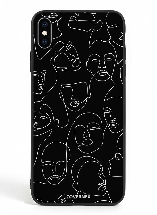 Covernex Apple iPhone Xs Max Protective Case Cover Printed Featuring Abstract One Line Faces Art - Image 2