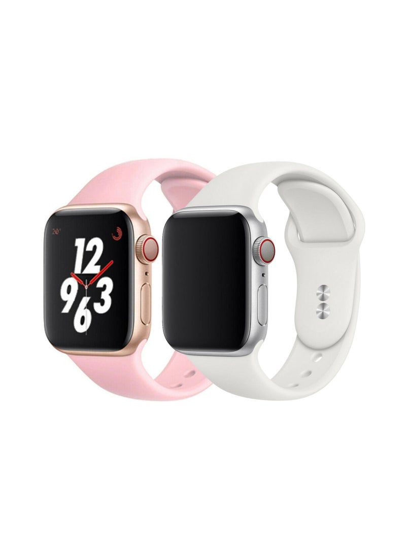 YOMNA Strap For Apple Watch Series - Iwatch Silicone Sport Band Strap 42/44Mm Pink And White (Set Of 2)  - Image 1