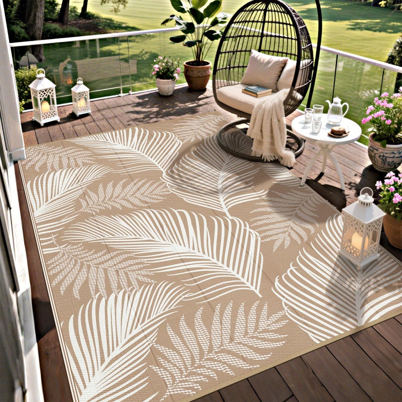 Pauwer Waterproof Outdoor Rug 6x9 Reversible Plastic Straw Patio Camping Rug Indoor Outdoor RV Mat Carpet for Deck Camper Porch Balcony Backyard Picnic Leaf Brown - Image 2
