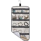 MISSLO Hanging Jewelry Organizer Travel Foldable Jewelry Roll Storage Case with 14 Cotton Zippered Pockets for - Image 1