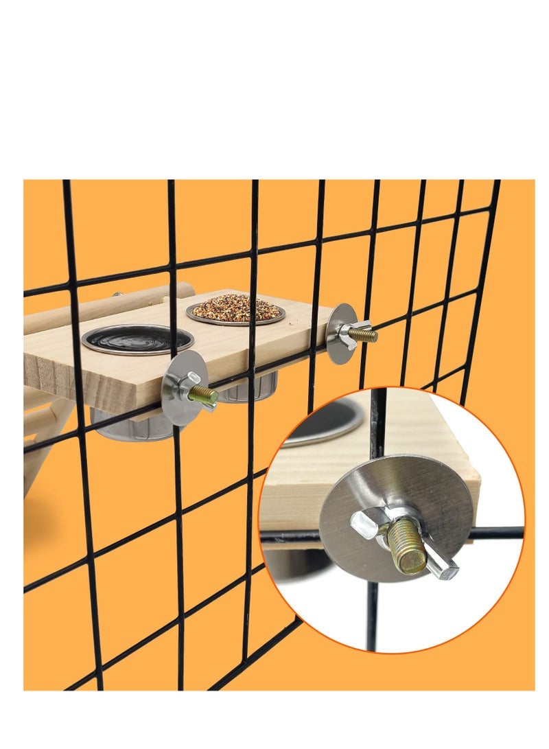 Captaintech Food Stainless Steel Cups Wooden Perch Stand, Hanging Feeder Bowls, Hanging Bird-Feeder, Feeding and Watering Supplies for Parakeets Conures Cockatiels Budgie Parrot - Image 3