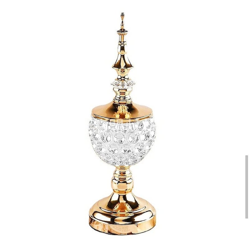 Set of 2 Stainless Steel Crystal and Acrylic Candle Holder or Pomponier Decorative Piece for Dining Table (Gold) - Image 4