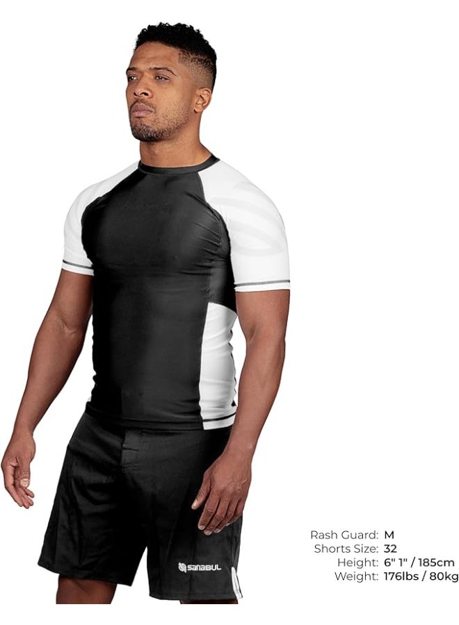 Sanabul  Essential Short Sleeve Compression Shirt For Men | Mma Wrestling Jiu Jitsu Bjj Base Layer Rash Guard | Workout Men'S Compression Shirt (Small, White) - Image 3