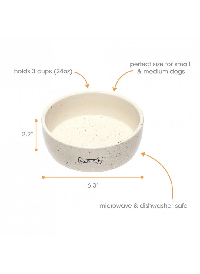 pearhead Pearhead Woof Pet Bowl, Dog Water and Food Dish, Pet Owner Dog Accessory, Ceramic, White, Microwave and Dishwasher Safe, Holds 3 Cups, 24 oz  - Image 1