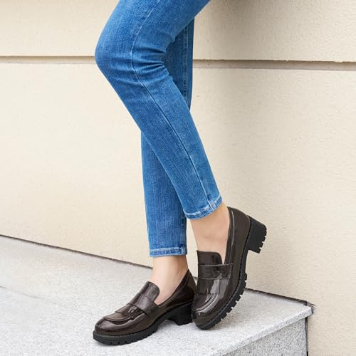 Ecetana Womens Loafers Platform Chunky Penny Lug Sole Comfort Slip on Casual Fashion Business Work Shoes Coffee - Image 5
