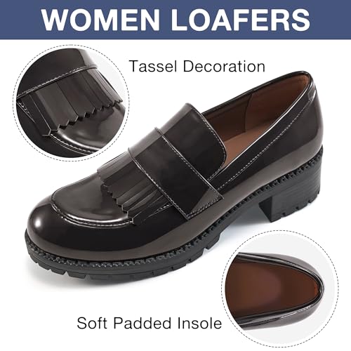 Ecetana Womens Loafers Platform Chunky Penny Lug Sole Comfort Slip on Casual Fashion Business Work Shoes Coffee - Image 3
