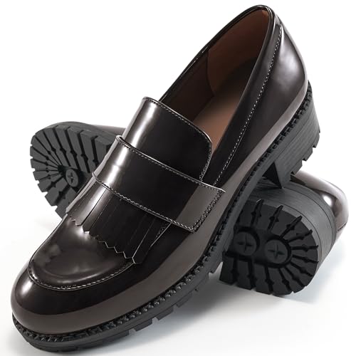 Ecetana Womens Loafers Platform Chunky Penny Lug Sole Comfort Slip on Casual Fashion Business Work Shoes Coffee - Image 1