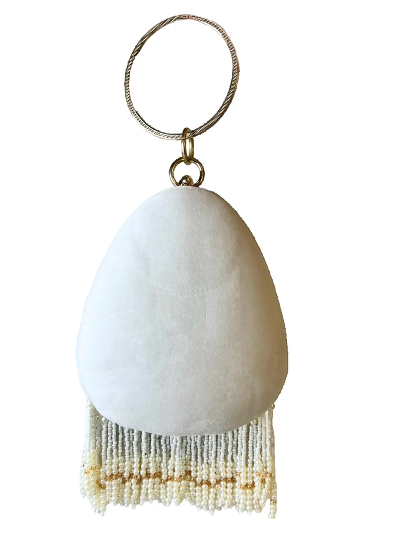Harsha's Glam Clutches Beaded Pearl Almond Shape Clutch